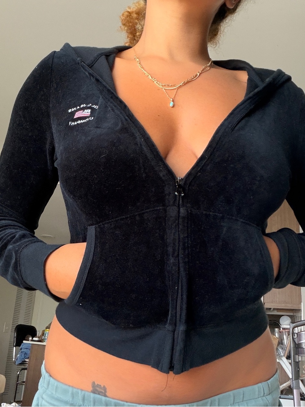 Vintage Polo Jeans Co. Rauph Lauren Blue Velour Zip-Up Hoodie Jacket